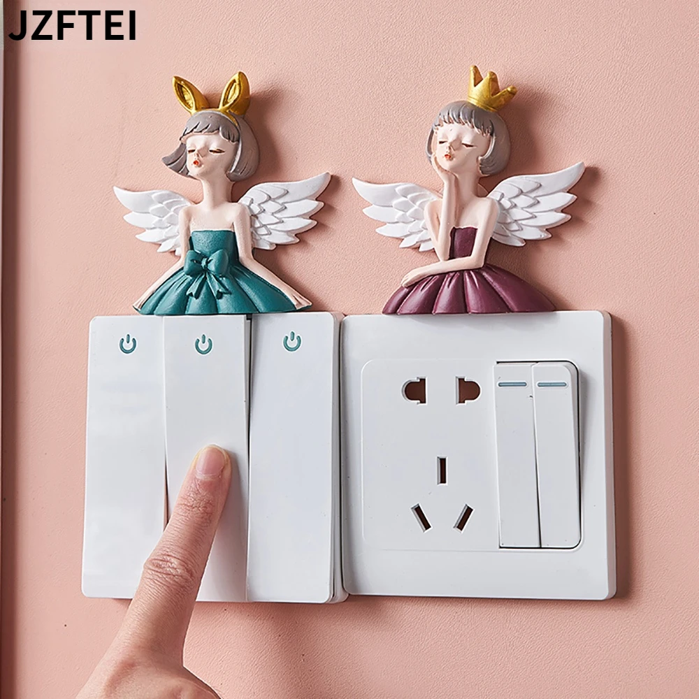 

Creative Wall Power Socket Cover Decor Accessories Angel Girl Switch Wall Stickers Modern Room Girl Style Ins Home Kawaii Gift