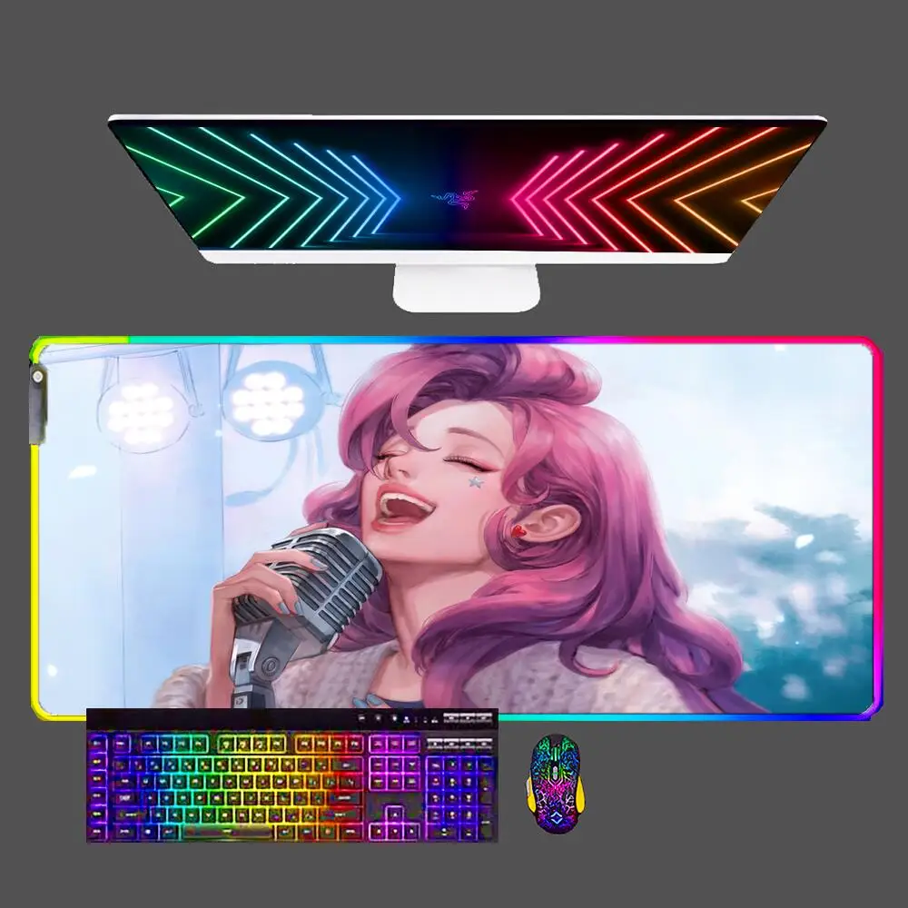 

Seraphine League Of Legends RGB Computer Varmilo Keyboard LED Mouse Pad Anime Gaming Accessories Gamer Carpet Desk Mat Mousepad