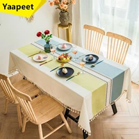 linen tablecloth plaid decoration with tassel waterproof and oil proof thickened rectangular wedding table coffee table cloth