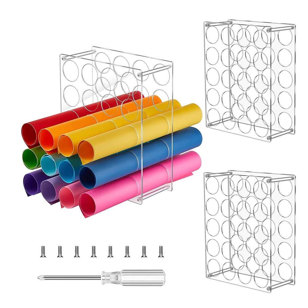 

3 Pack Clear Acrylic Vinyl Roll Storage Rack 20 Holes Lightweight Sturdy Vinyl Roll Holder Organizer for Art Room Decor