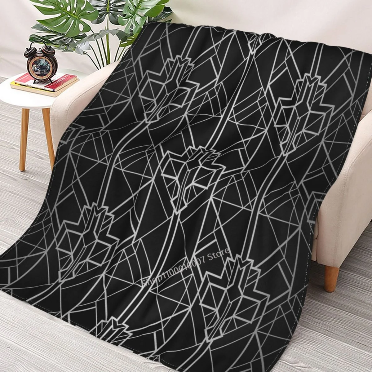 

Black And Silver Vintage Art Deco Geometric Squares Pattern Throw Blanket 3D printed sofa bedroom decorative blanket children