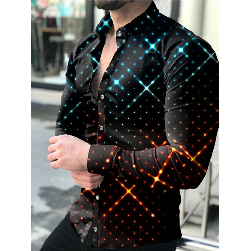 New Men's Shirts Business Casual Printed Men's Shirts Retro Slim Autumn Lapel Button Party Long Sleeve Breathable Boyfriend Tops