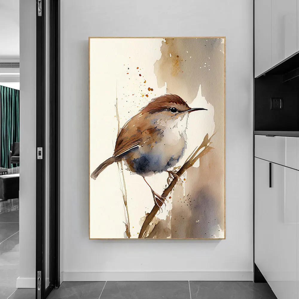 

Wren Sitting In A Tree Wall Art Prints Canvas Painting Illustration Bird Watercolour Poster For Living Room Home Artwork Decor