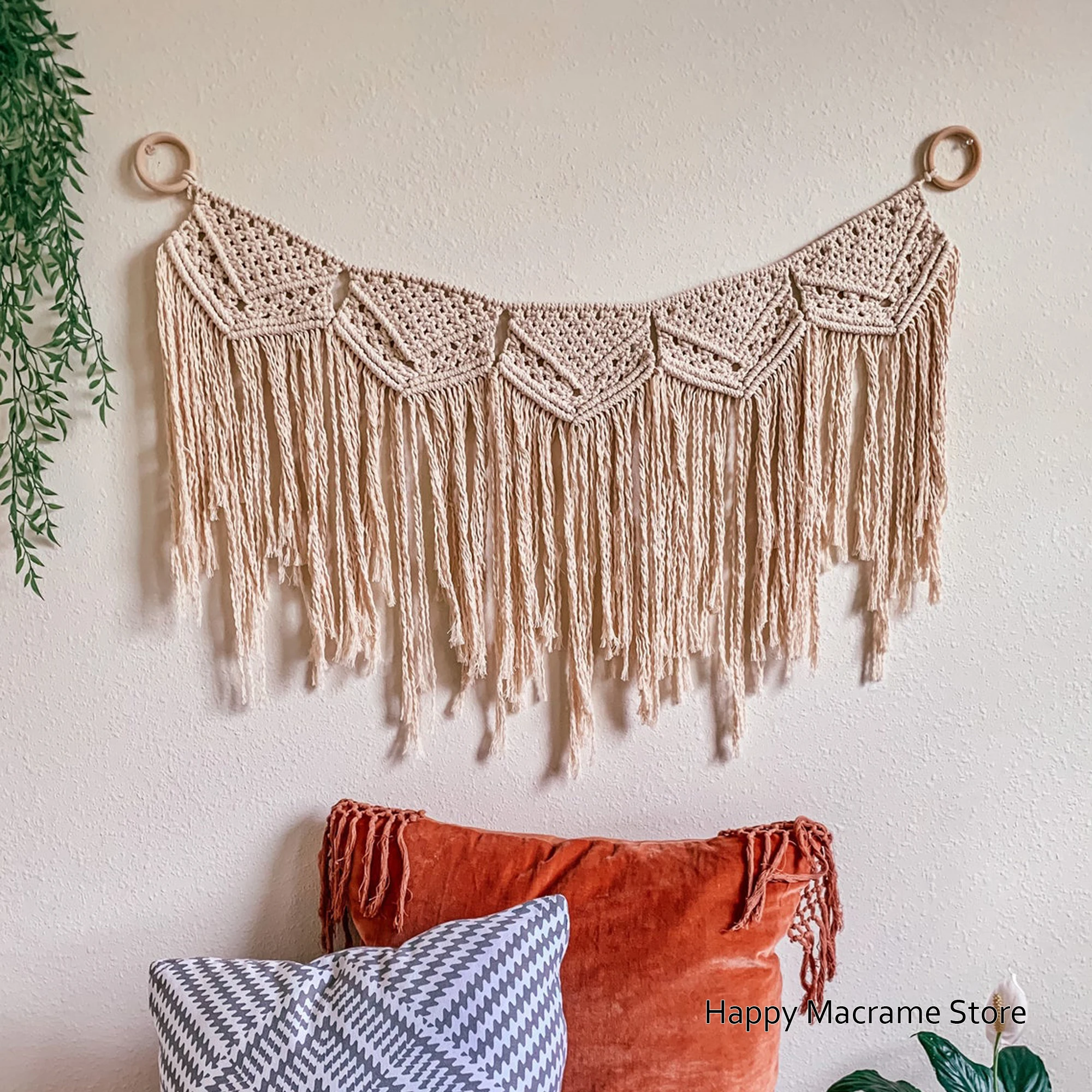 

Макраме, баннер для гостиной, Настенный декор в стиле бохо, плетеный гобелен с кисточками, украшение для окна