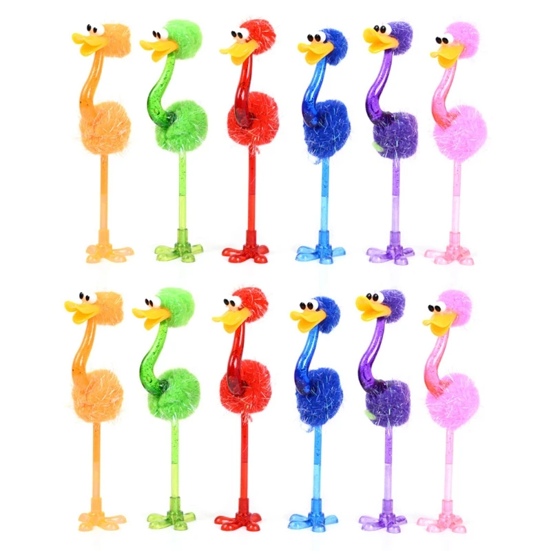 

L43D 12pcs/Pack Novelty Ostrich Ballpoint Pen Cute Decompression Toys Party Decors