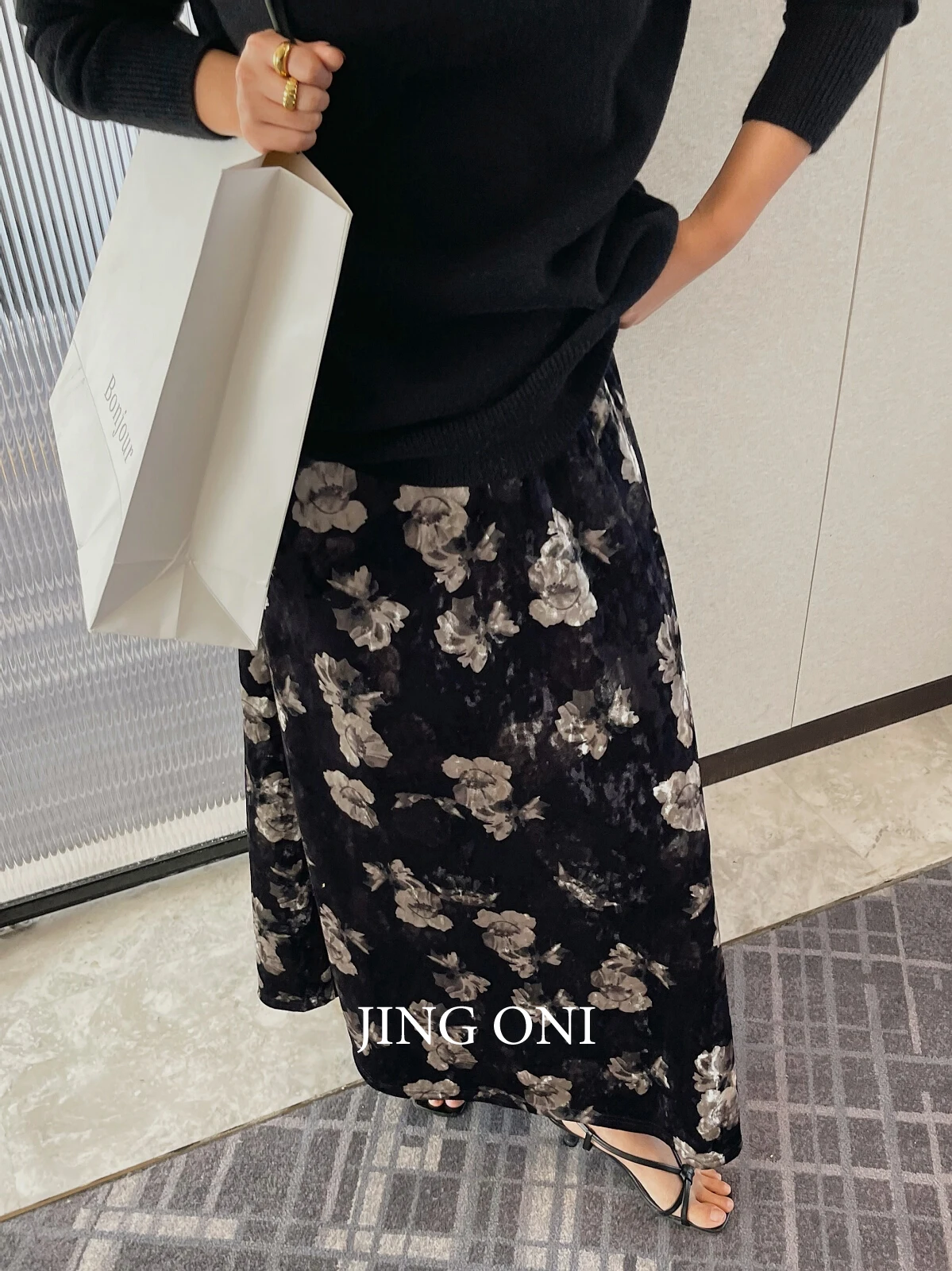 Женская бархатная юбка с цветочным принтом длинная юбка-клеш высокой талией в