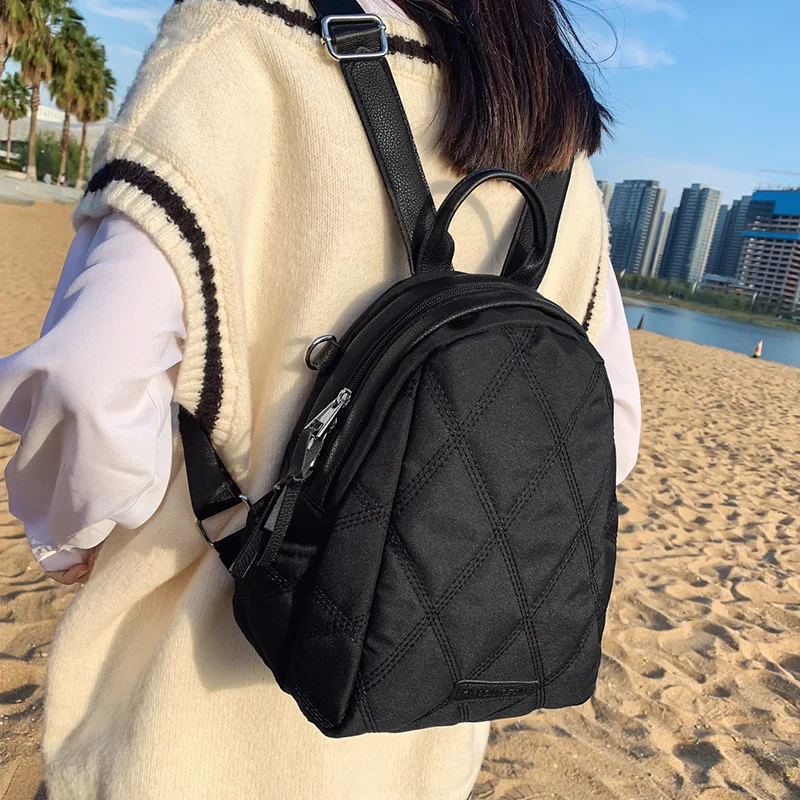 

New Summer 2023 Ringer Embroidery Women's Backpack Fashion Trends Multi-Functional Shoulder Bag Nylon Mini Backpack Small