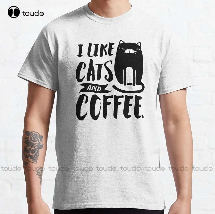

Классическая футболка «Я люблю кошек и кофе», рубашка для мышц, индивидуальная футболка для подростков, унисекс, футболка с цифровой печать...