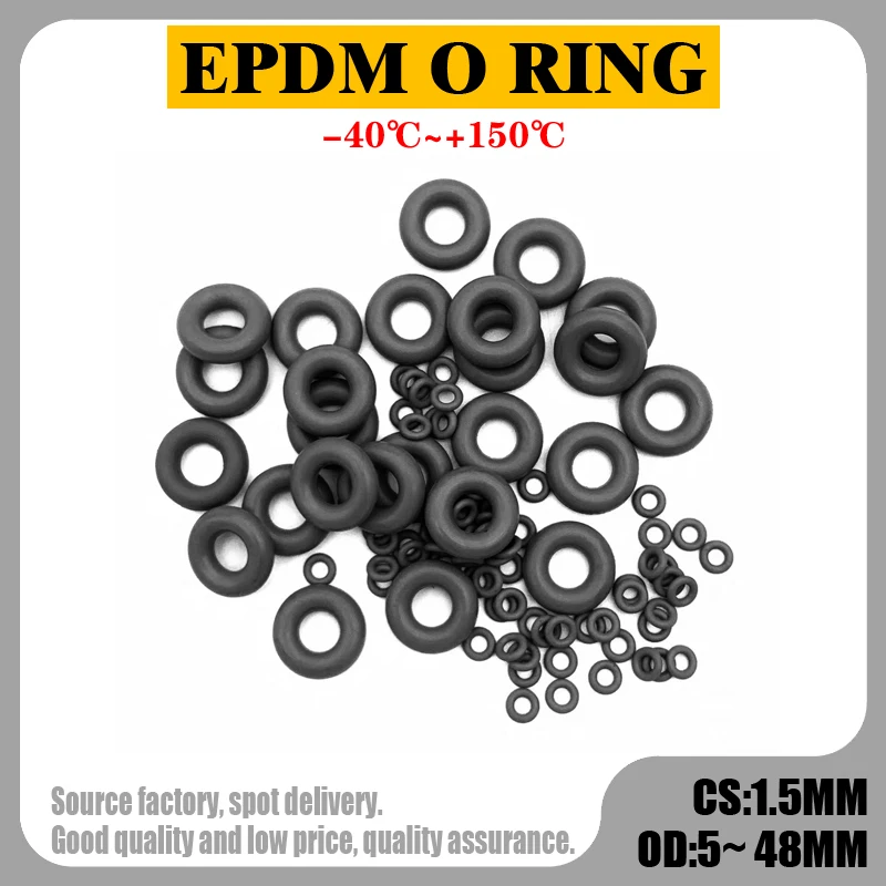 

50pcs EPDM O-Ring Gasket CS 1.5mm OD 5mm ~ 48mm EPDM Automobile Nitrile Rubber Round O Type Corrosion Oil Resistant Seal Washer