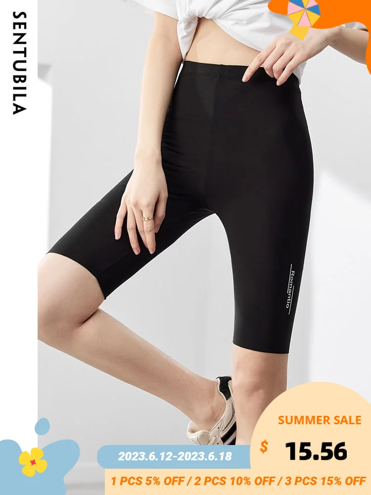 

Женские облегающие шорты для фитнеса Sentubila, однотонные леггинсы с высокой талией, модные летние леггинсы с буквенным принтом, повседневные ...