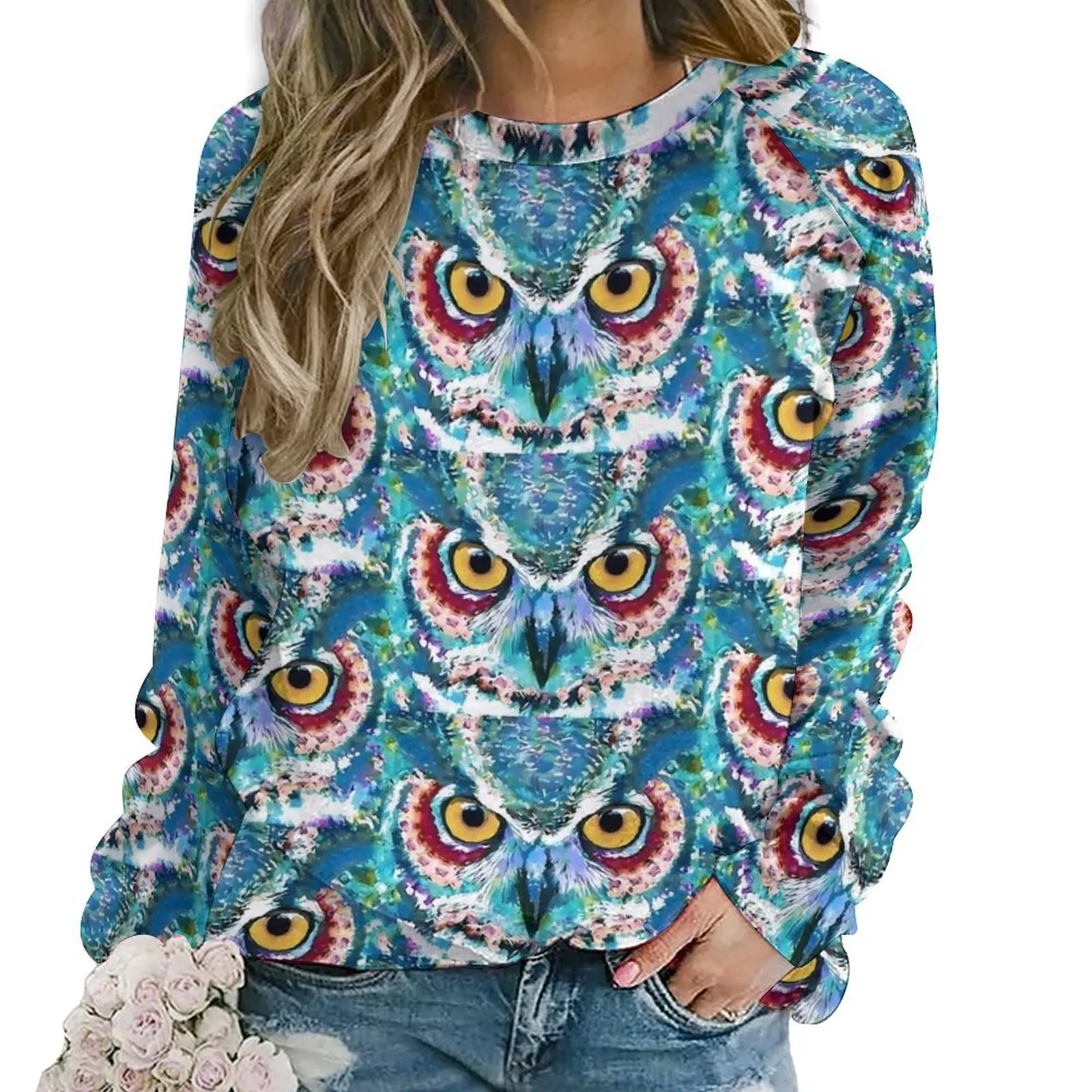 Colorful Bold Owl Art Hoodies Women Birds Print Street Fashion Casual Hoodie Long Sleeve Funny Graphic Clothing Large Size 3XL