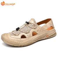 mens sandals male shoes leather mesh stitching summer men shoes beach sandals fashion outdoor casual sneakers footwear big size