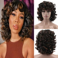 short afro kinky curly wigs with bangs for black women heat resistant synthetic african ombre glueless hair cosplay party wigs