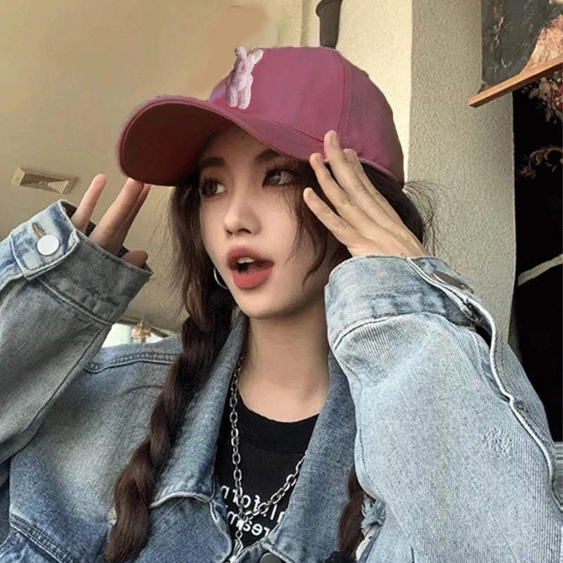 

Y166 Baseball Cap Summer Hats Adjustable Dad Hat Plush Rabbit Hat for Women