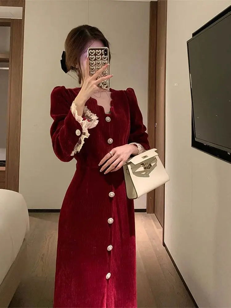 Gaganight женское красное платье с длинными рукавами и v-образным вырезом 2024