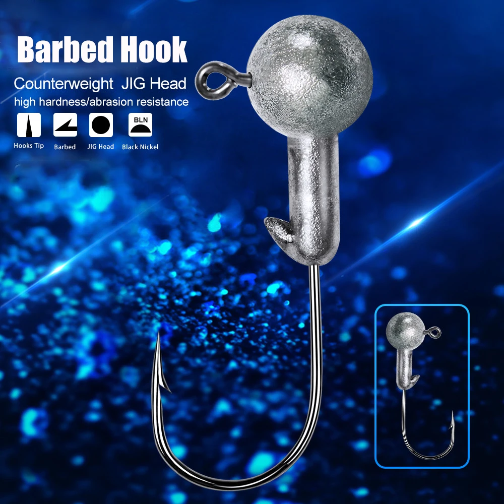 

Round Ball Jig Hook Barbed Soft Worm Fishing Jig Round Head Hook With Barbs For Crank Sea Fishing and Fresh Water Fishing