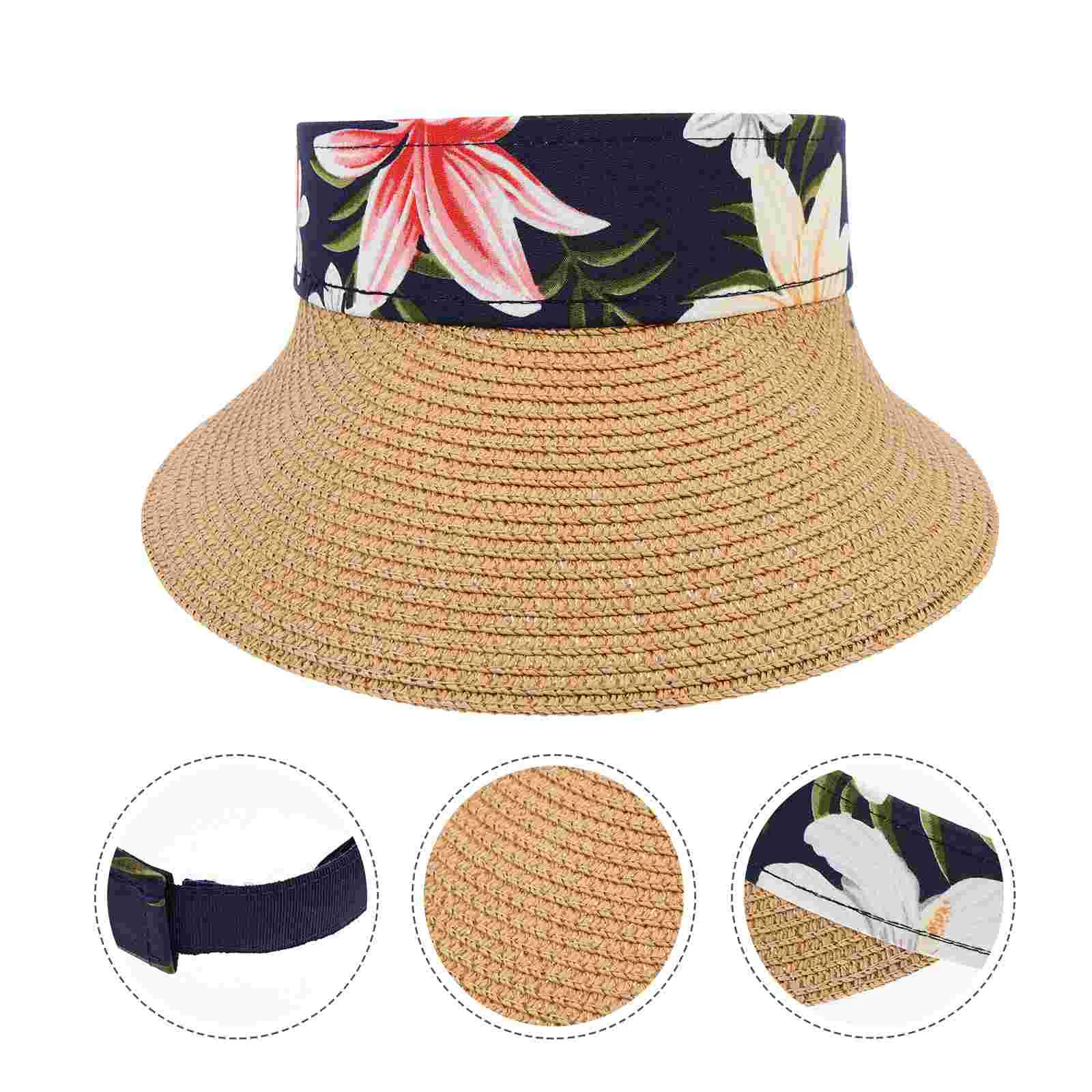 

Hat Women Sun For Beach Hats Visor Summer Visors Straw Caps Womens Cap Sunshade Ponytail Shade Sunhat Girls Woven Travel Girl