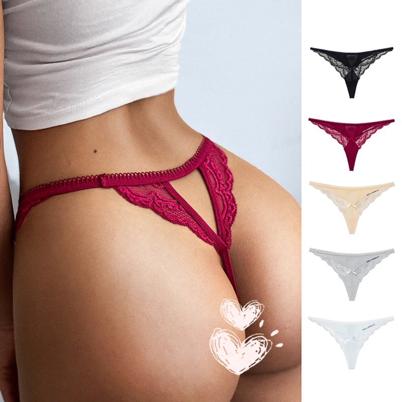 

Voplidia 2 Pcs Women's Panties Letter Print Sexy Lace Bow G string Underwear Lingerie Women Seamless sexy Female thongs