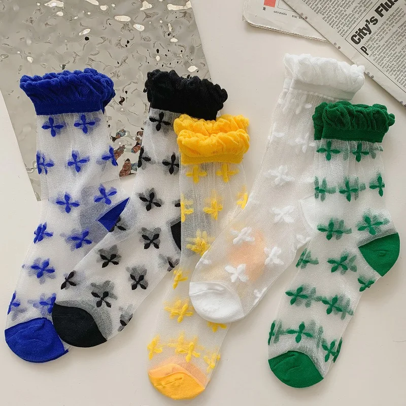 

Женские летние тонкие дышащие носки средней длины, милые прозрачные носки средней длины в стиле академии, модные сетчатые хлопковые носки средней длины