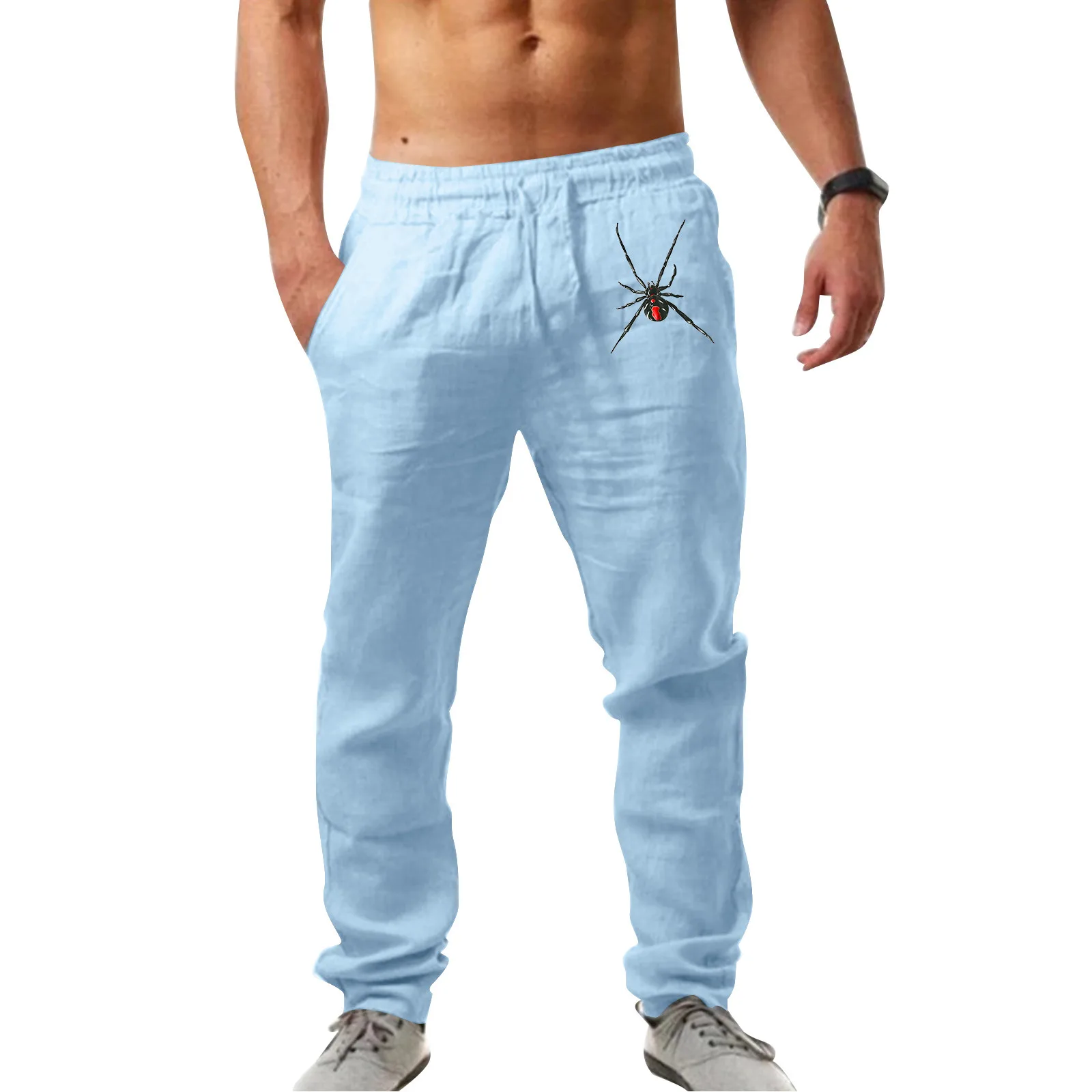 

Mens Fashion Casual Printed Linen Pocket Lace Up Pants Large Size Pants h House