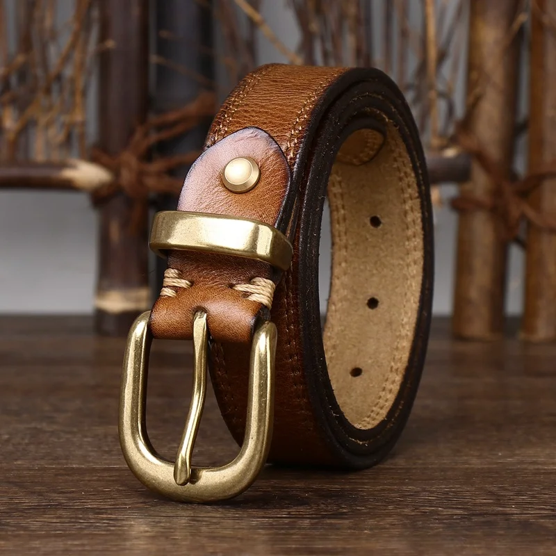 2.8CM Wide Belt Women's Decoration Genuine Leather Belt Women's Pin Buckle Pure Cowhide Fashion Denim Trend