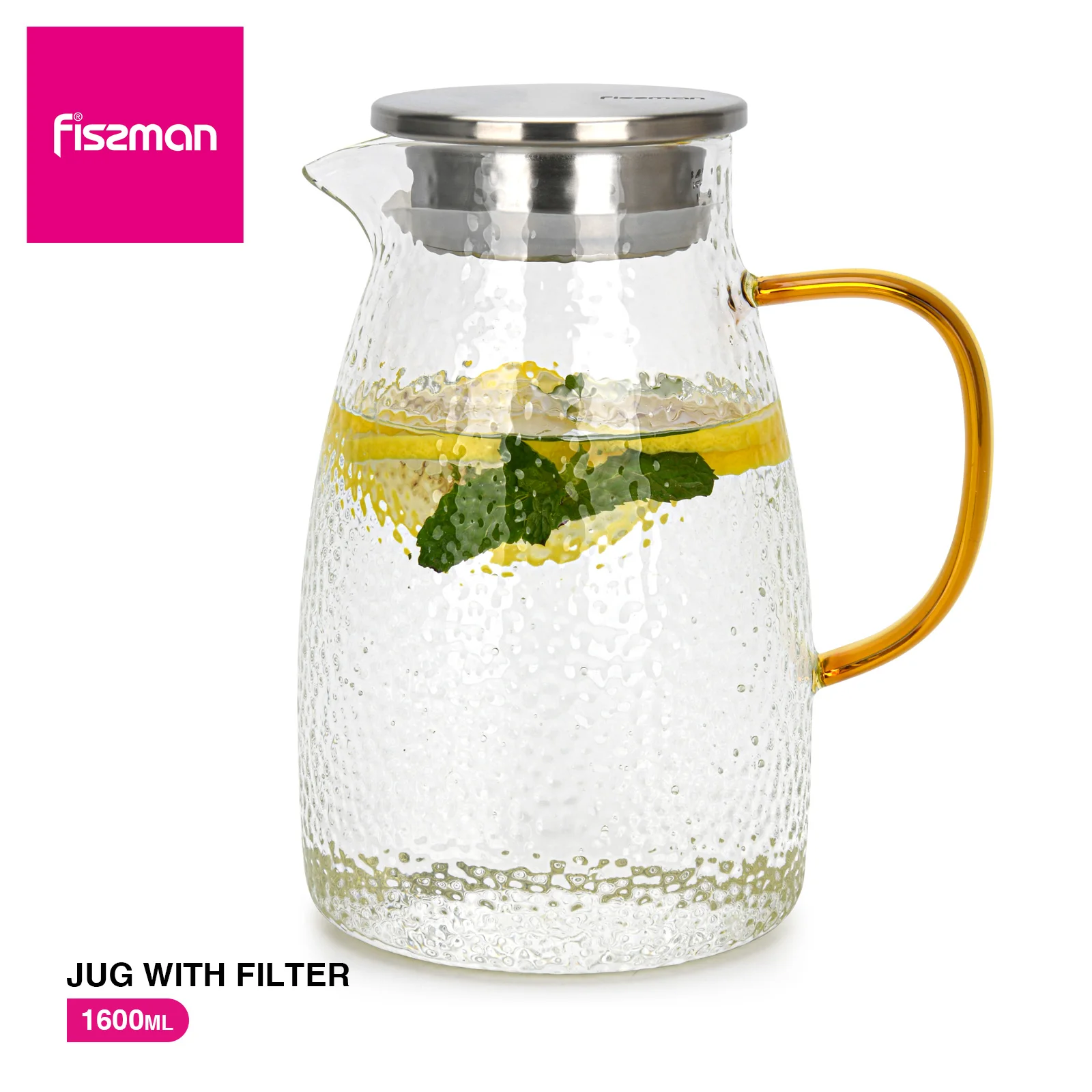 

FISSMAN Jug 1600 Ml With Filter Glass Pitcher for Homemade Iced Tea and Juice