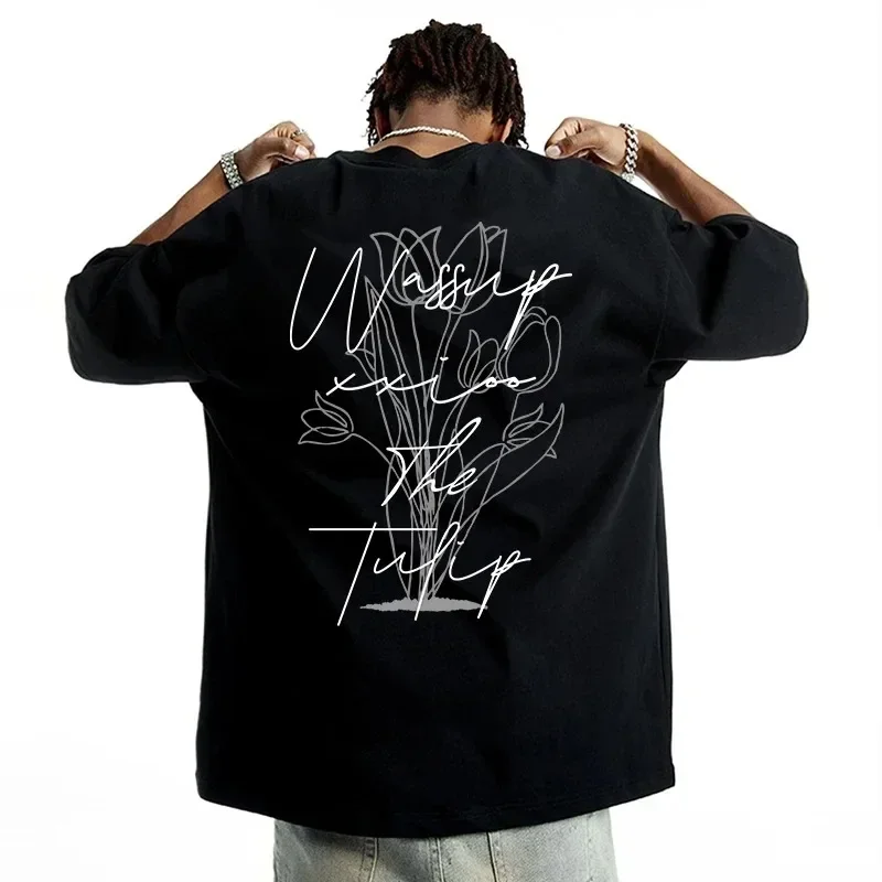 Футболка мужская с принтом розы хлопковая тенниска короткими рукавами для