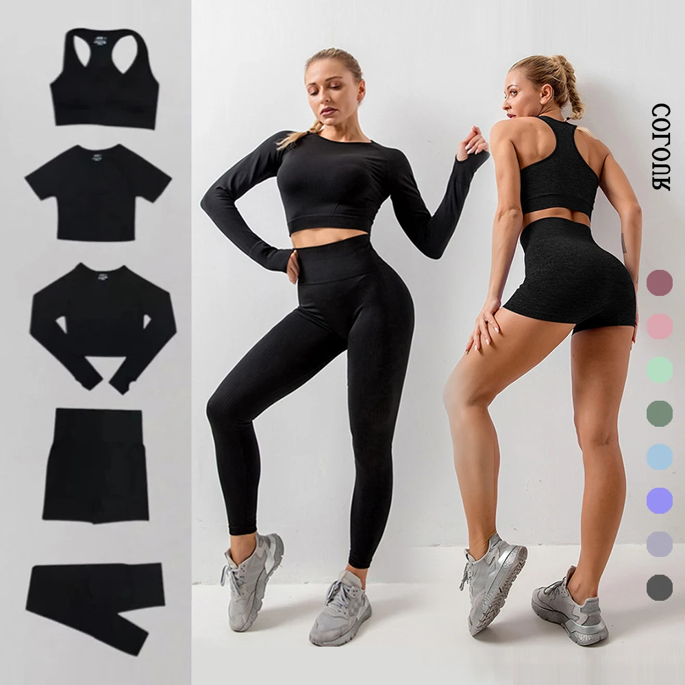 

2/3/5PCS Seamless Yoga Set Gym Clothing Workout Clothes Women Gym Set High Waist Sport Outfit Yoga Fitness Suit