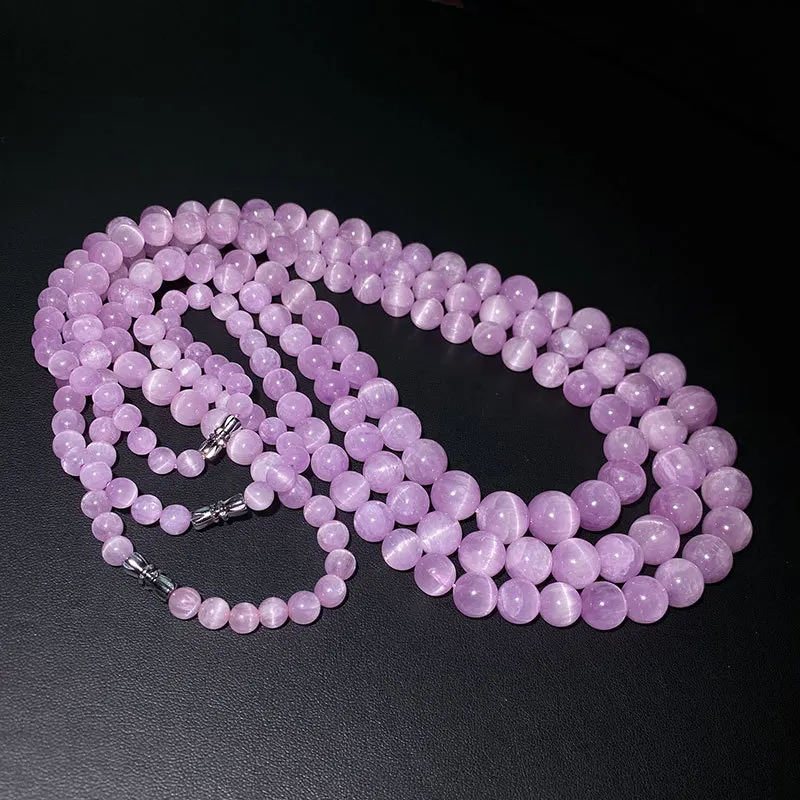 

Natural Purple Kunzite Round Beads Necklace Cat Eye 6-13mm Kunzite Bracelet Fashion Rare Beads Women Men Chain AAAAA