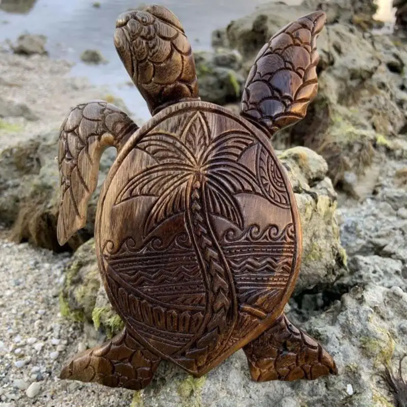 

Turtle Figurine Wood Crafts Ornaments Simulation Marine Animal Garden Miniature Landscape Home Office Desk Decoration Crafts