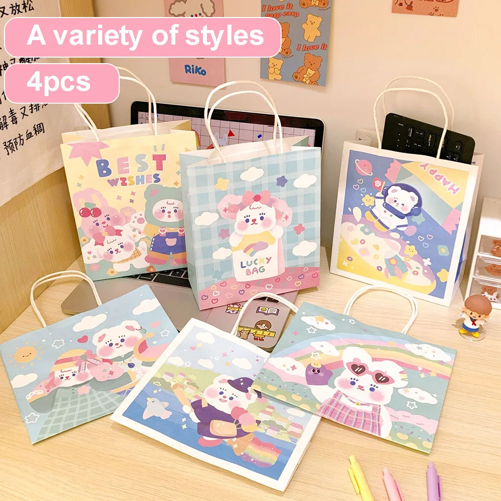 

4pcs/pack Ins Paper Cartoon Cute Girl Printing Bunny Mini Packaging Bag Posing Decoration Bulk Paper Bag Organizer