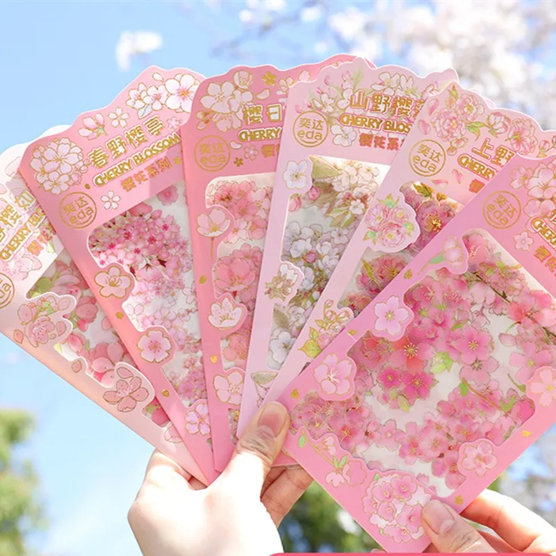 

10Packs Wholesale 20*10CM Sakura sticker hand account Japanese paper Kawaii Scrapbooking Decorative Stickers pink Flower
