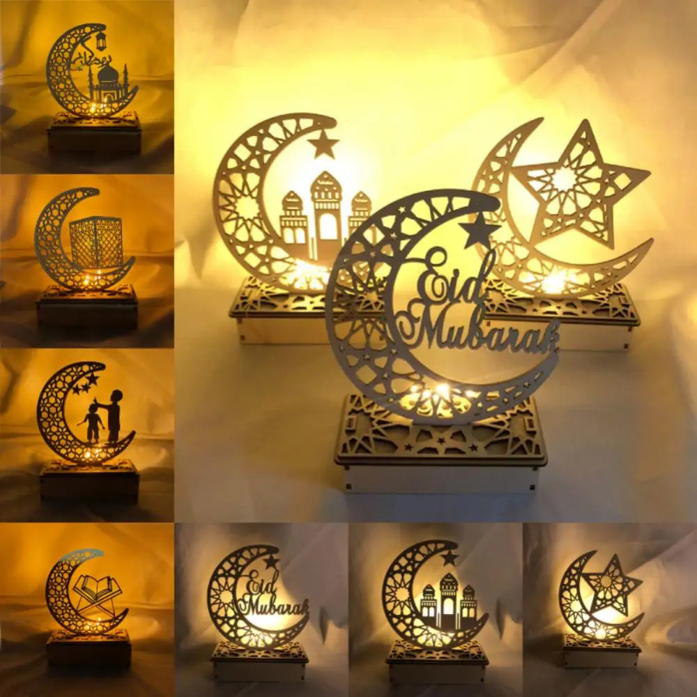 

EID Mubarak Ramadan Wooden Decorative Lamps Moon Star Light Ramadan Decoration Party Lighting Deco Festival Bedroom Decoration