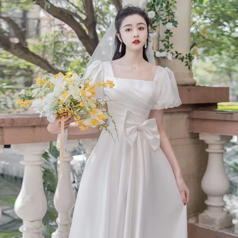 

New 2022 Summer Women Sexy Retro Wedding Evening Dresses Bow Celebrity Club Runway Party Solid White Elegant Formal Chic Dress