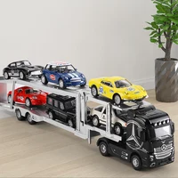 1:50 Scale Diecast Alloy Double Deck Truck Transporter Model Container Truck Toy Vehicles With Light Boy Toys For Children Gift