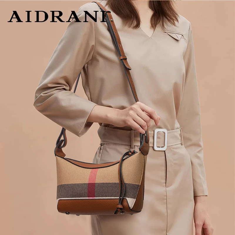 Aidrani 2024 женская модная сумка из натуральной кожи через плечо в клетку Холщовая