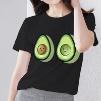 summer women t shirt fashion printed avocado pattern series top black round neck commuter ladies clothing short sleeve pullover