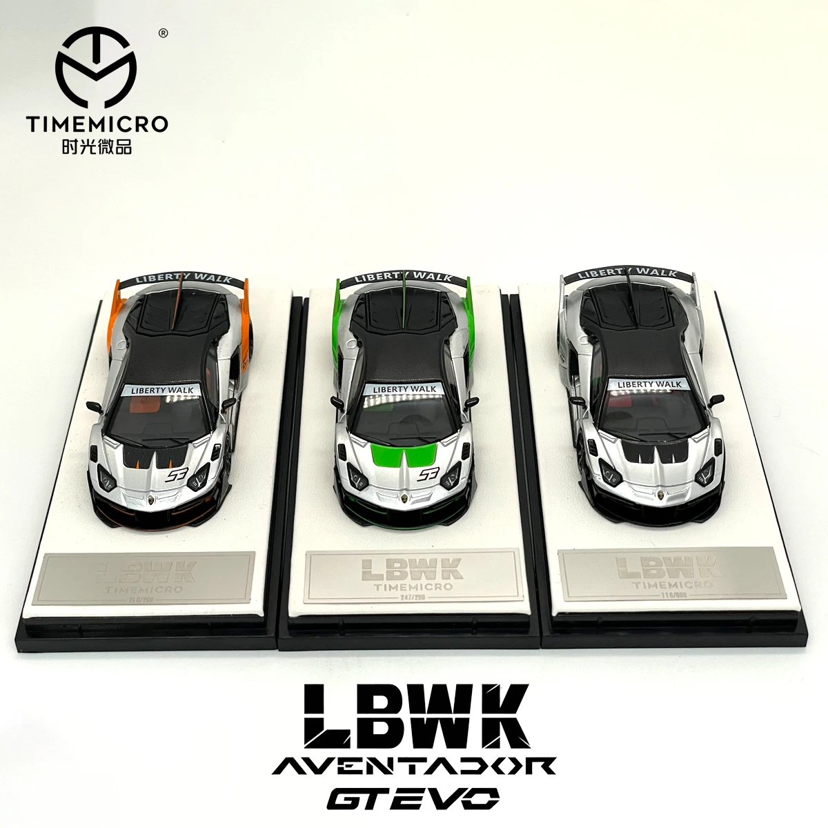Фото В наличии: Модель автомобиля LBWK 1:64 TimeMicro Aventador LP700 GT‑EVO Supercar Widebody Liberty Walk из литого металла. №4