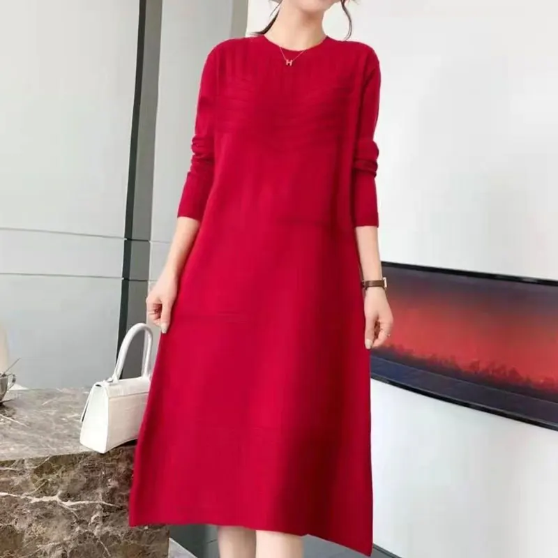 

Long Sleeve Pullovers Solid Color Casual Korean Fashion Loose Office Lady Simplicity Dresses Vintage Women's Clothing 2023 New