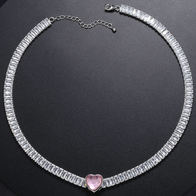 ZHUKOU Iced Out AAAA Циркон Сердце теннисная цепочка ожерелье женское модное ювелирное