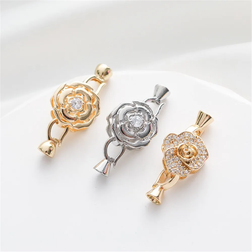 Браслет-ожерелье из камелии с инкрустацией белого золота двойная пряжка круглые