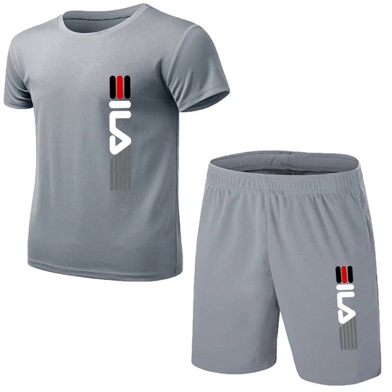 

Summer Men's Fitness Fashion Men's Casual Sportswear Suit Oversized Sports Suit Short Sleeve T-Shirt + Shorts 2 Piece Set
