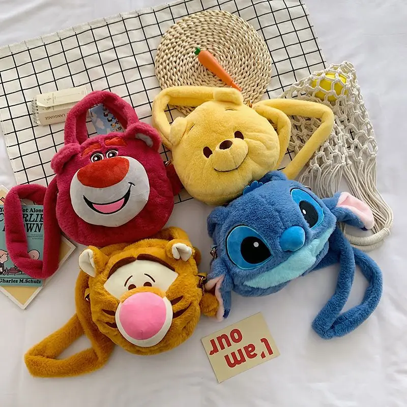 

Мультяшная плюшевая кукла Disney, Диагональная Сумка, Стич, пух, медведь, лотсо, Аниме Сумка-тоут, сменная сумка для хранения, детская игрушка, милый подарок для девочек