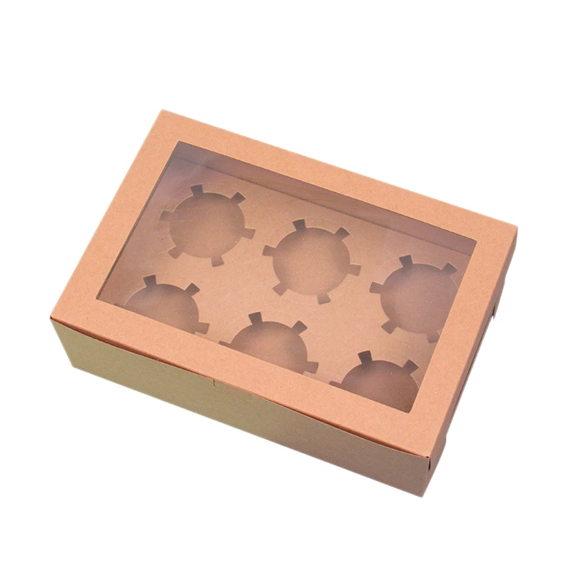 

20 Pieces Open Window Cup Cake Box 6 Kraft Paper Pastry Puffin Box Baking Pastry Box