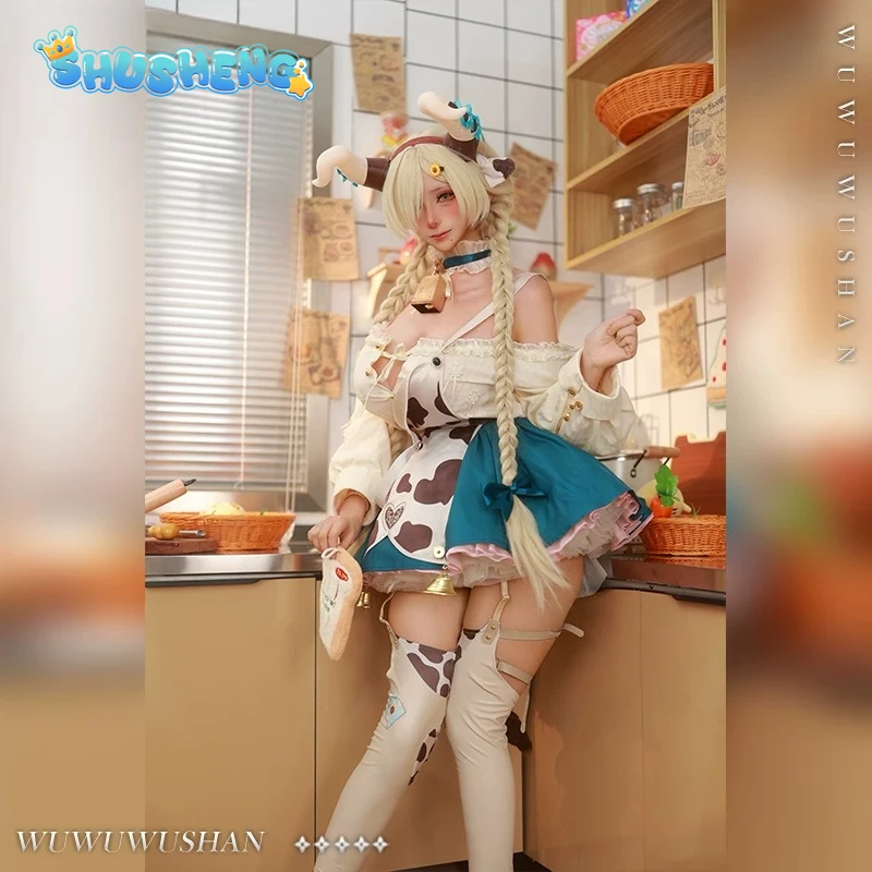 Фото Новый милый костюм коровы Овари из Azur Lane для косплея, комплект для девочек, на Хэллоуин, карнавал, на каждый день, платье Овари №4