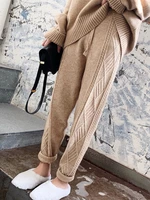 autumn winter knitting harem pants for women casual drawstring waist loose ankle length knitted pants lady carrot trousers