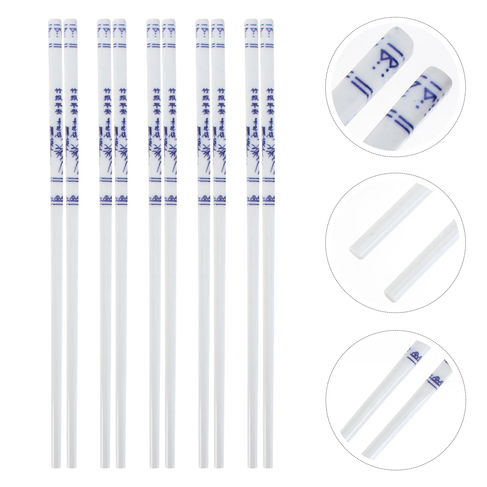 

5 Pairs Blue and White Porcelain Chopsticks Ceramic Long Chopsticks Chinese Tableware for Home Restaurant (Random Pattern)
