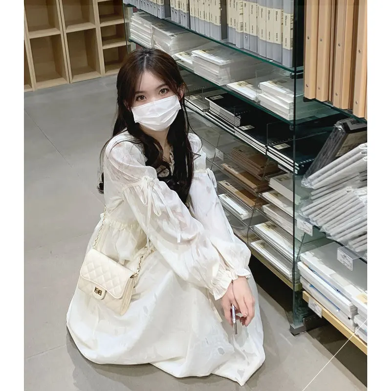 

Early Spring Clothes Artistic Style Skirt Gentle Sweet Style Vintage First Love Milk White Dress