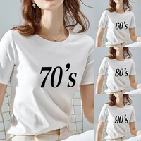 90s60s series pattern t shirt women harajuku style top o neck tshirt white streetwear classic all match short sleeve t shirt