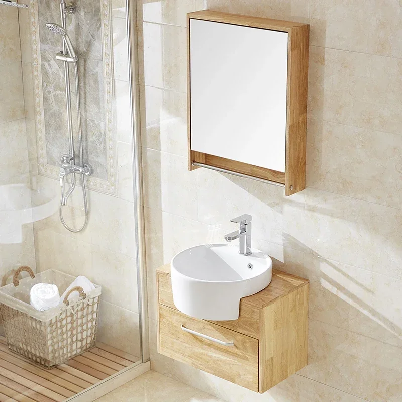 

Customized Oak Washstand Face Wash Wash Basin Cabinet Japanese Simple Modern Solid Wood Bathroom Cabinet Combination Bathroom